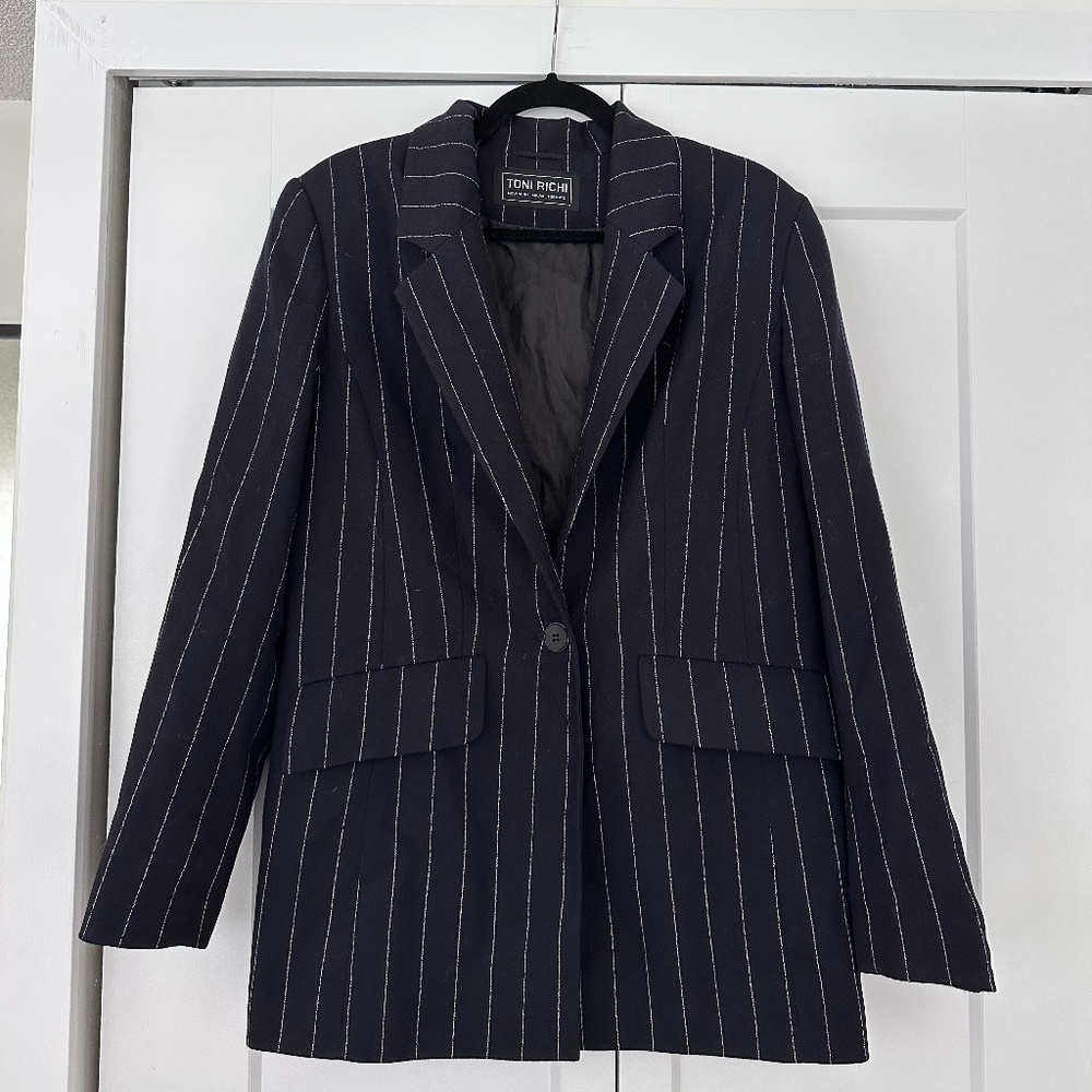 Navy Pinstripe Oversized Blazer